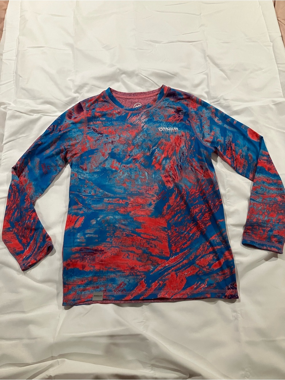 Magellan Outdoors Kids Long-Sleeve Performance Tee in Blue & Red Abstract